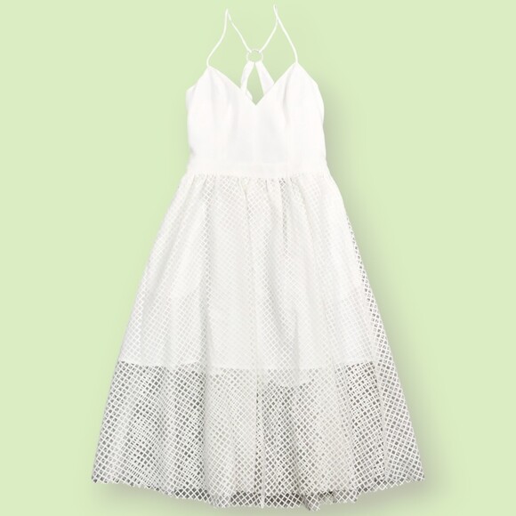 NBD Dress S White Straps Back Keyhole Mesh Skirt NWT minimalist party beachy - Picture 5 of 8